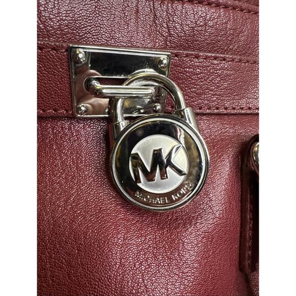 Michael Kors Hamilton Burgundy Leather  Shoulder Satchel Hand Bag Purse - Picture 2 of 11